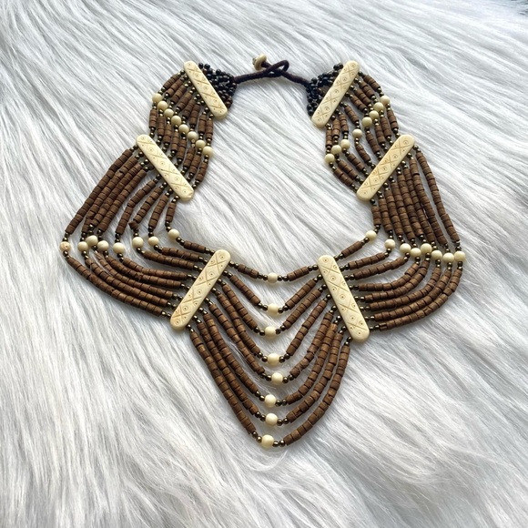 NEW Free People Silver Sage Collar Necklace Wood - Picture 2 of 7